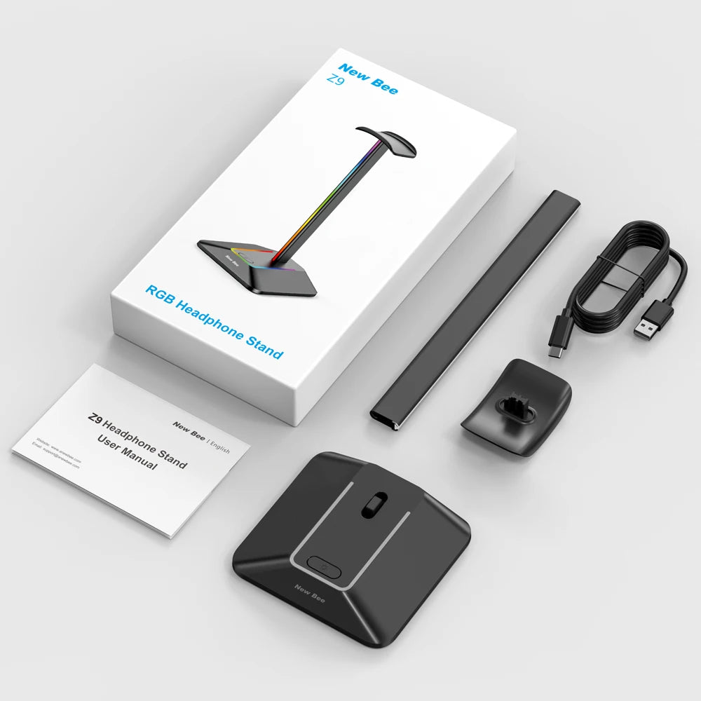 Support pour casque New Bee Z9 avec éclairage RGB, base antidérapante en alliage d'aluminium