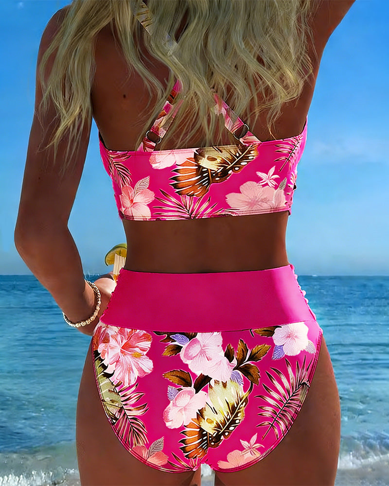 Bikini Florence À Imprimé Floral Contrasté & Fente