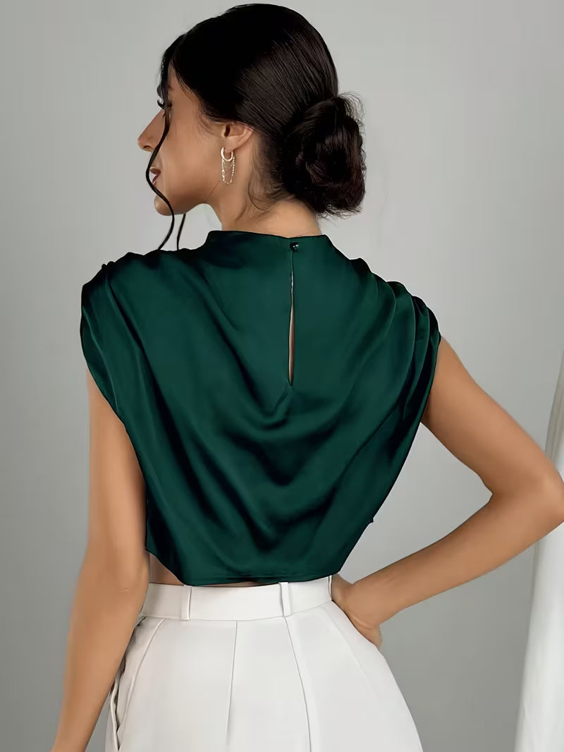 Crop Top Drapé En Satin
