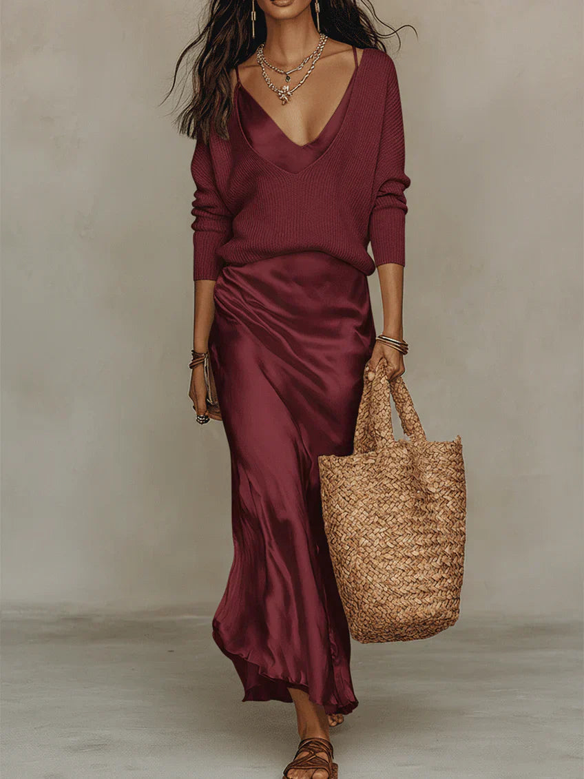 Robe Cindy En Satin Avec Pull Inclus