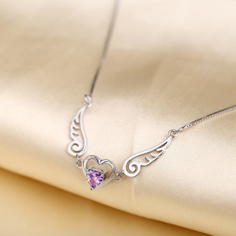 Angélique | Collier Cœur Ailé Serti d'un Cristal Scintillant