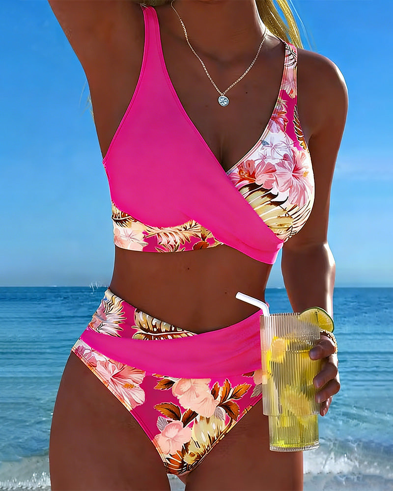 Bikini Florence À Imprimé Floral Contrasté & Fente