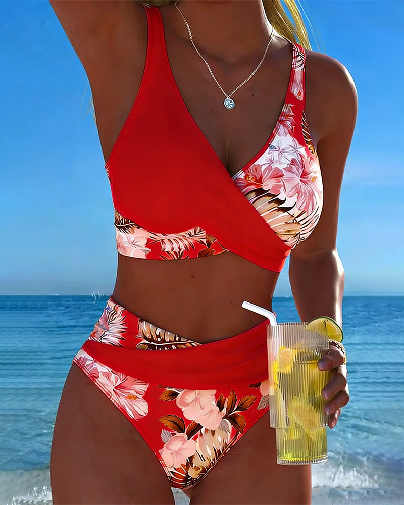Bikini Florence À Imprimé Floral Contrasté & Fente