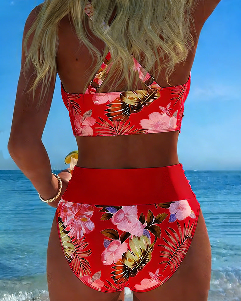 Bikini Florence À Imprimé Floral Contrasté & Fente