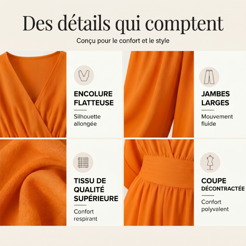 Combinaison ample à taille haute & encolure V pour femme✨