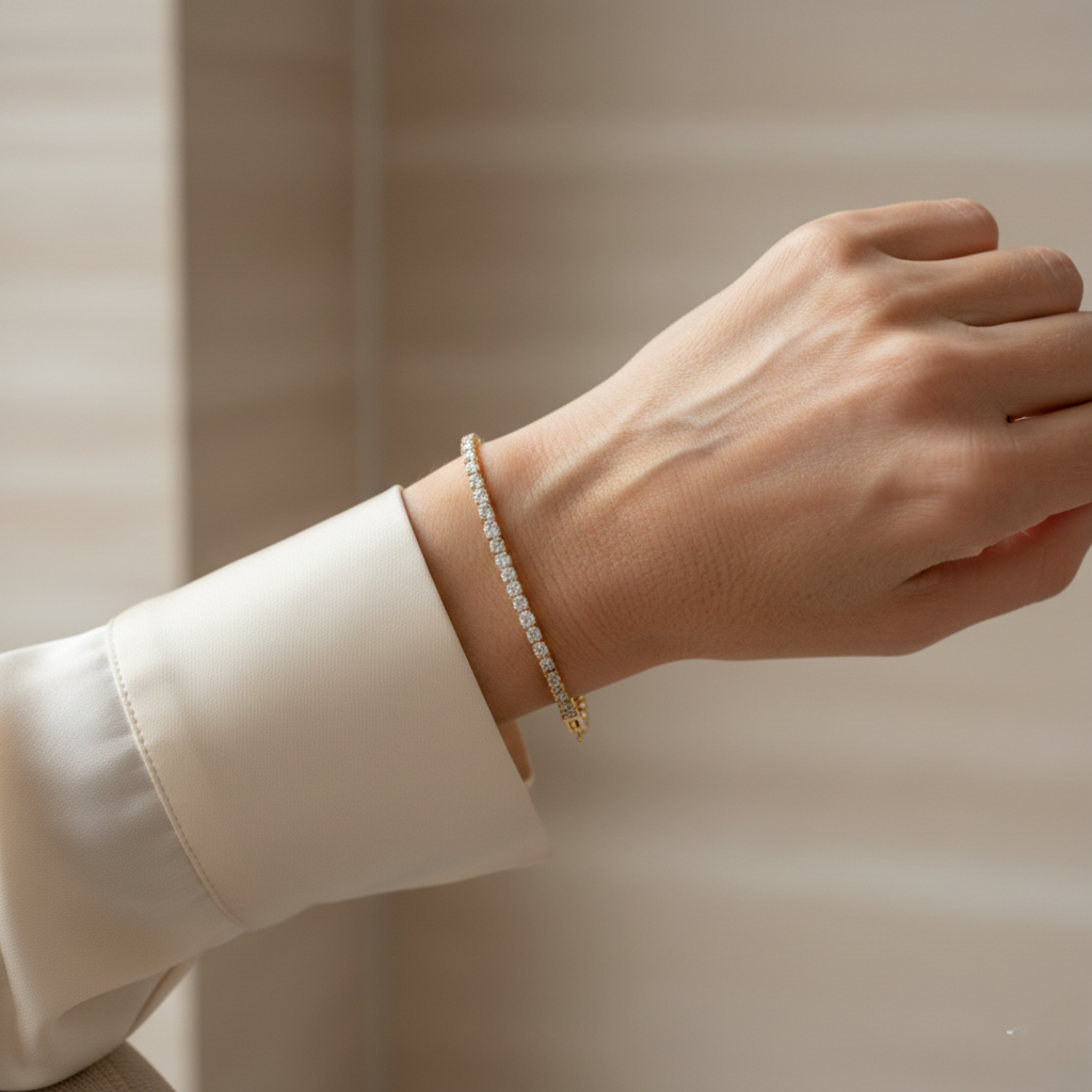 Éloria | Bracelet tennis 4 mm ajustable finition or ou argent 17 cm