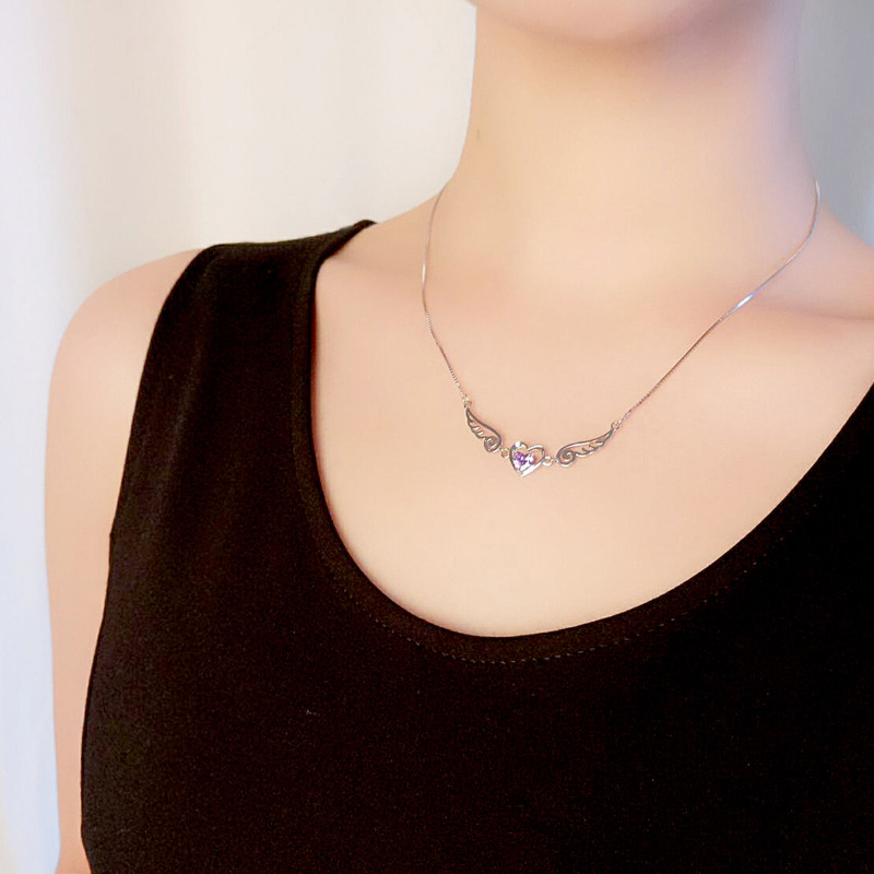 Angélique | Collier Cœur Ailé Serti d'un Cristal Scintillant