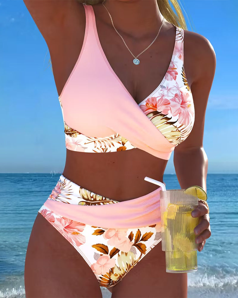 Bikini Florence À Imprimé Floral Contrasté & Fente