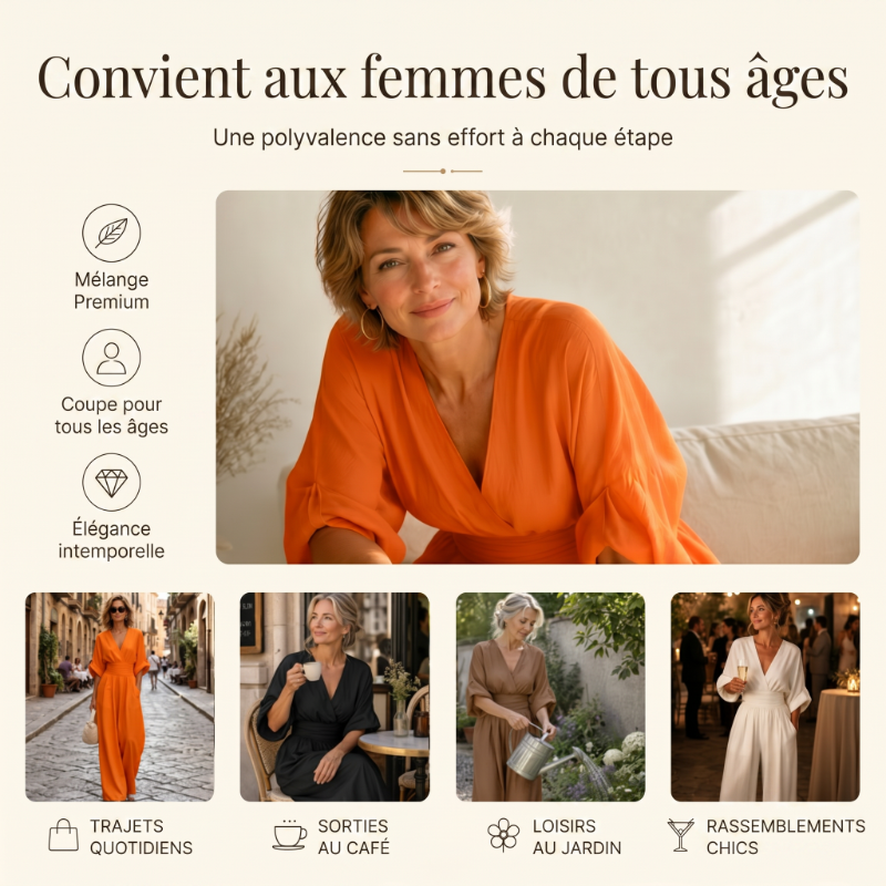 Combinaison ample à taille haute & encolure V pour femme✨