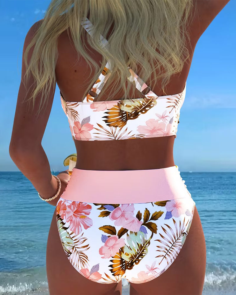 Bikini Florence À Imprimé Floral Contrasté & Fente