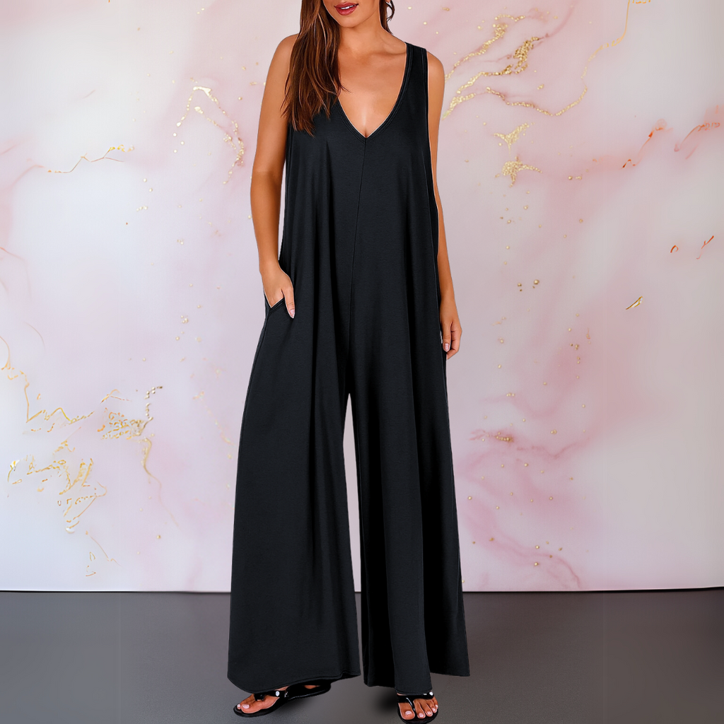 Combinaison Confortable Avec Encolure En V & Jambes Larges