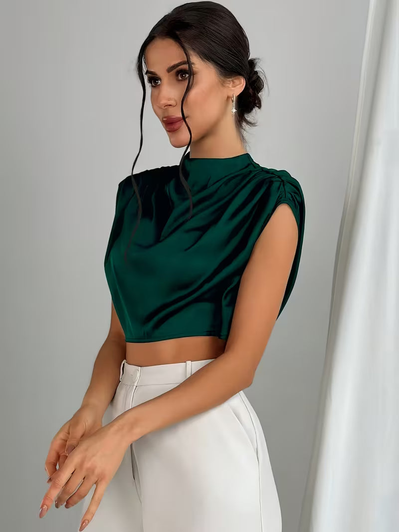 Crop Top Drapé En Satin