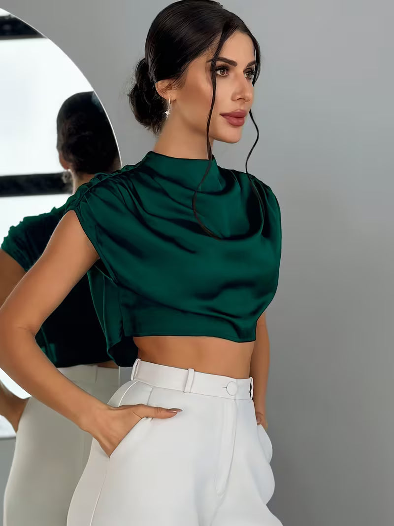 Crop Top Drapé En Satin