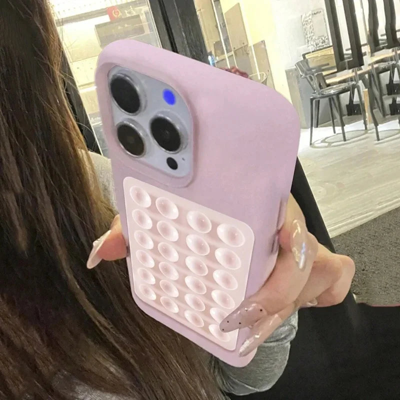 Étui pour iphone avec ventouse 3D et motif litchi