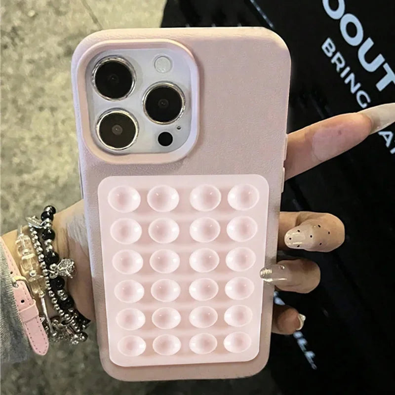 Étui pour iphone avec ventouse 3D et motif litchi