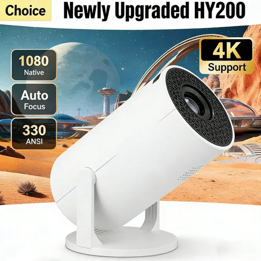Projecteur portable 1080P HY200 à angle réglable 270°, nouveau, pour téléphone, ordinateur portable, boîte TV, haut-parleur, entrée HDMI USB