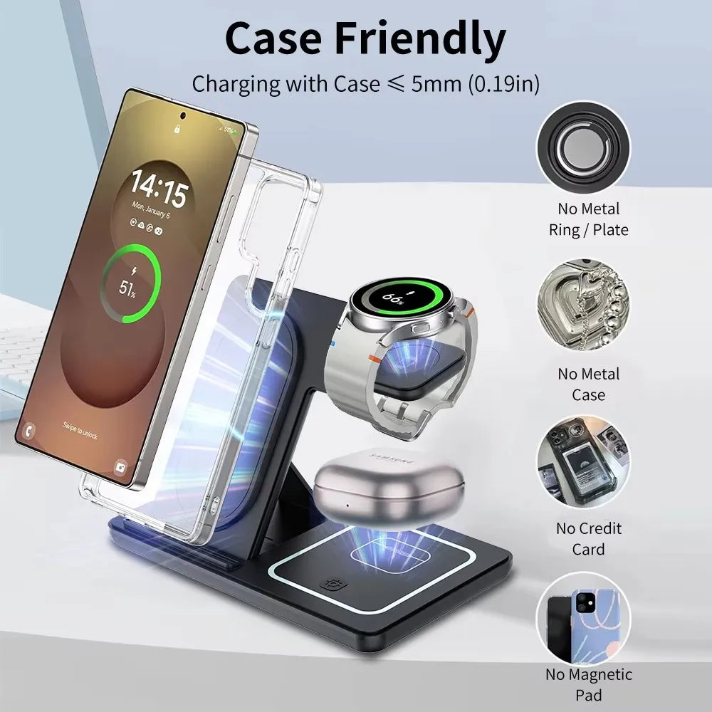 Support de chargeur sans fil pliable LED 3 en 1