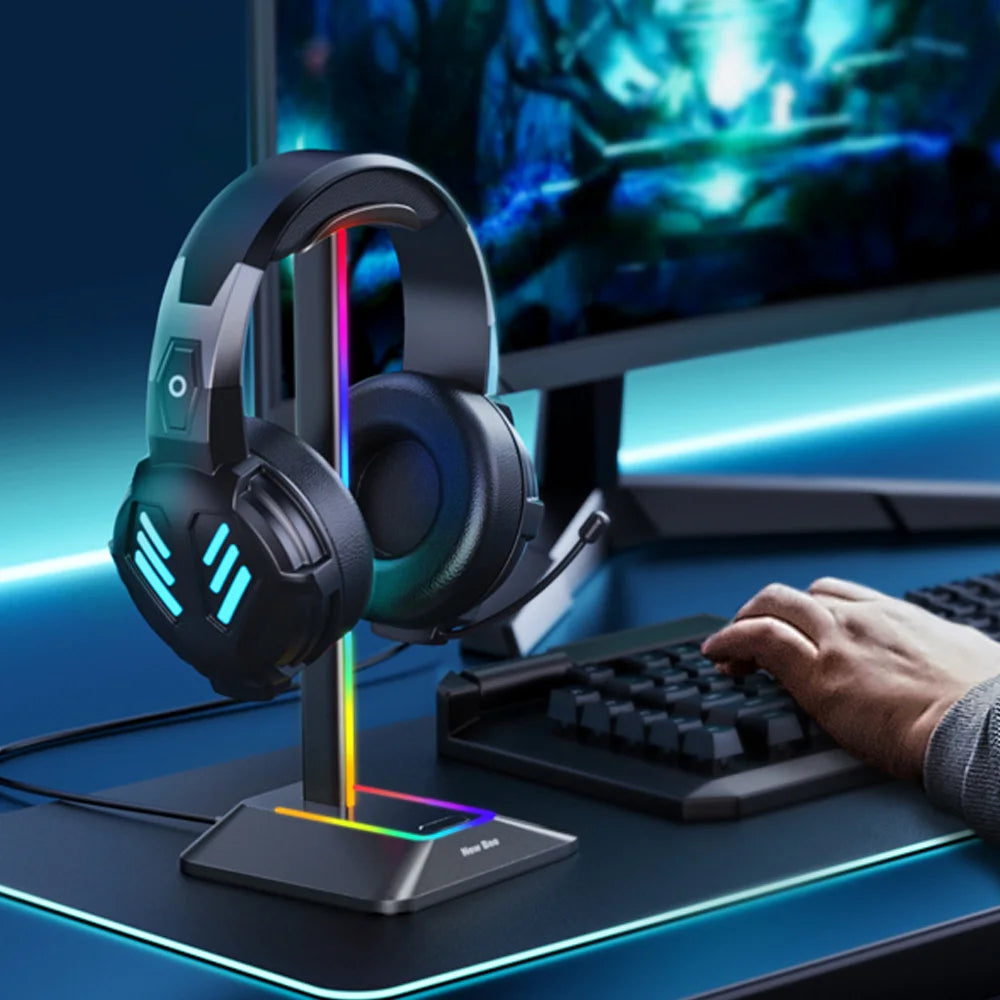 Support pour casque New Bee Z9 avec éclairage RGB, base antidérapante en alliage d'aluminium