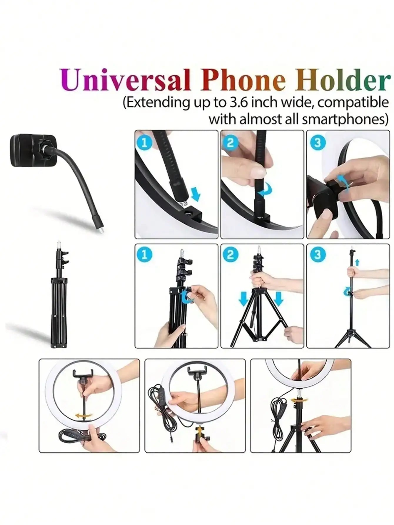 Anneau lumineux de 12 pouces avec trépied