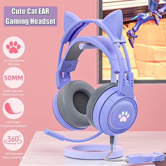 Casque avec oreilles de chat,RGB rose