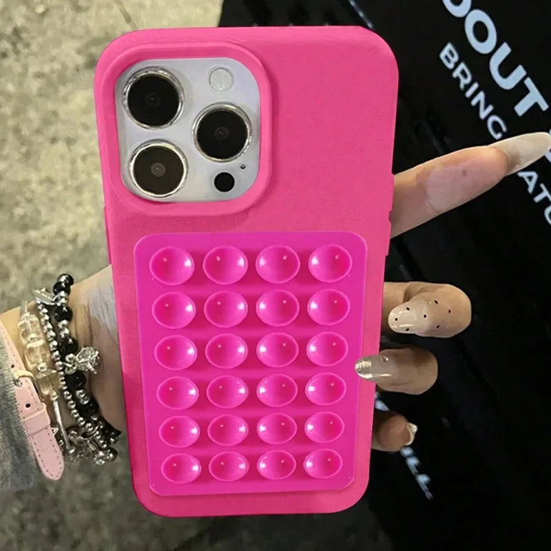 Étui pour iphone avec ventouse 3D et motif litchi