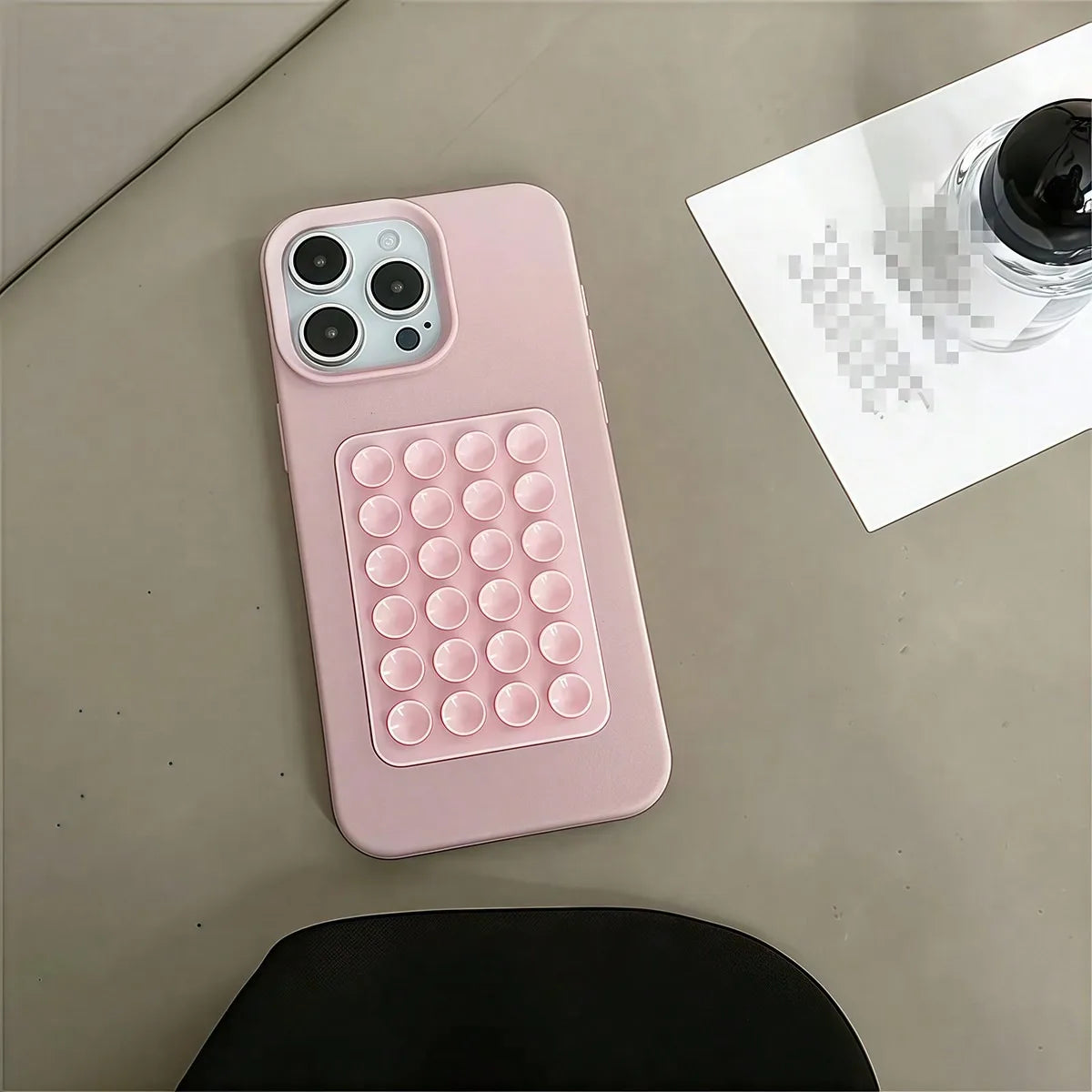 Étui pour iphone avec ventouse 3D et motif litchi
