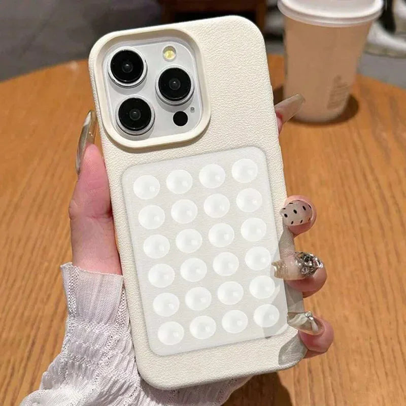 Étui pour iphone avec ventouse 3D et motif litchi