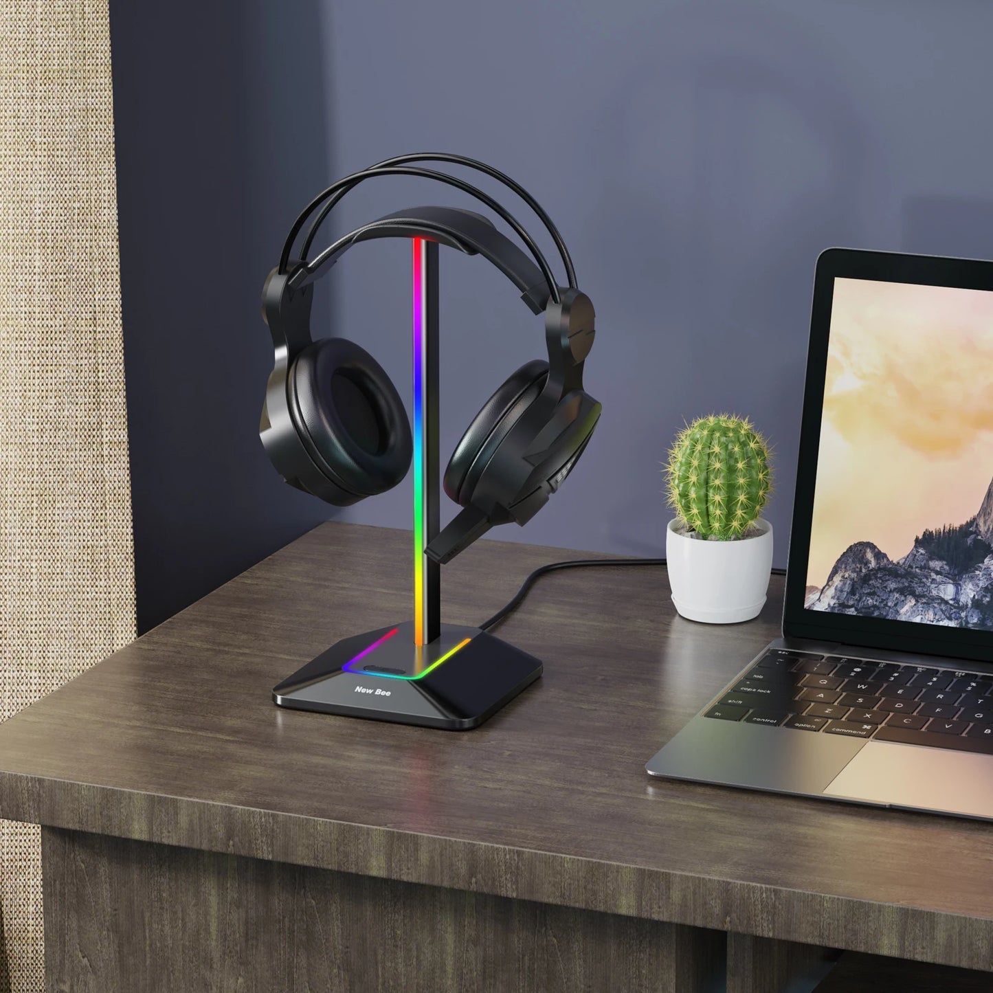 Support pour casque New Bee Z9 avec éclairage RGB, base antidérapante en alliage d'aluminium