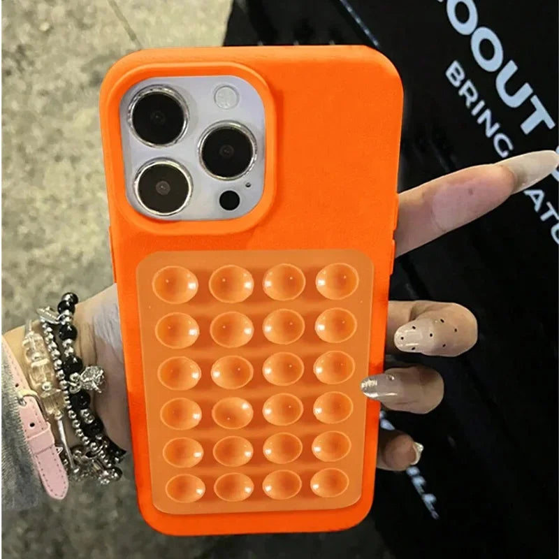 Étui pour iphone avec ventouse 3D et motif litchi