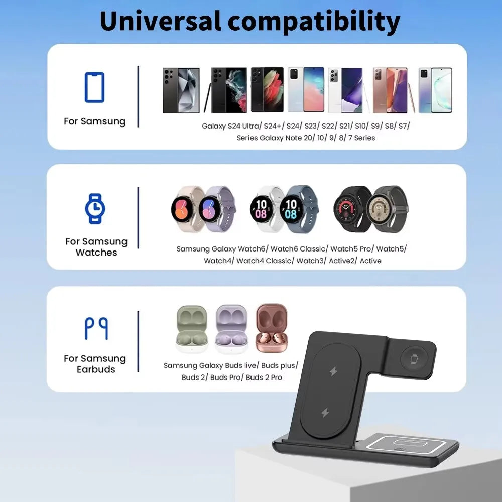 Support de chargeur sans fil pliable LED 3 en 1