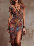 Robe plissée à encolure en V de style bohème