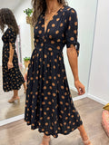 Robe Priscilla Mi-longue À Pois Boutonnée