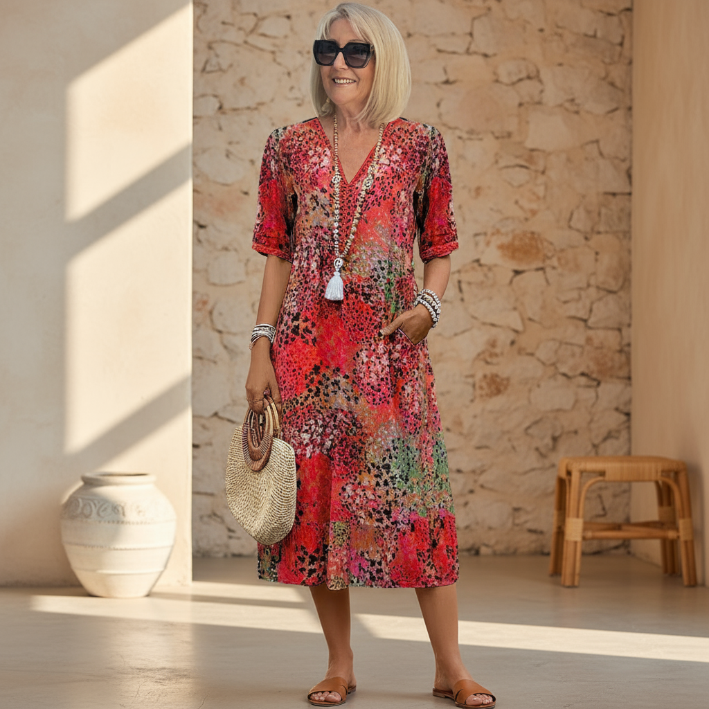 Robe Énora Mi-longue Élégante À Motifs