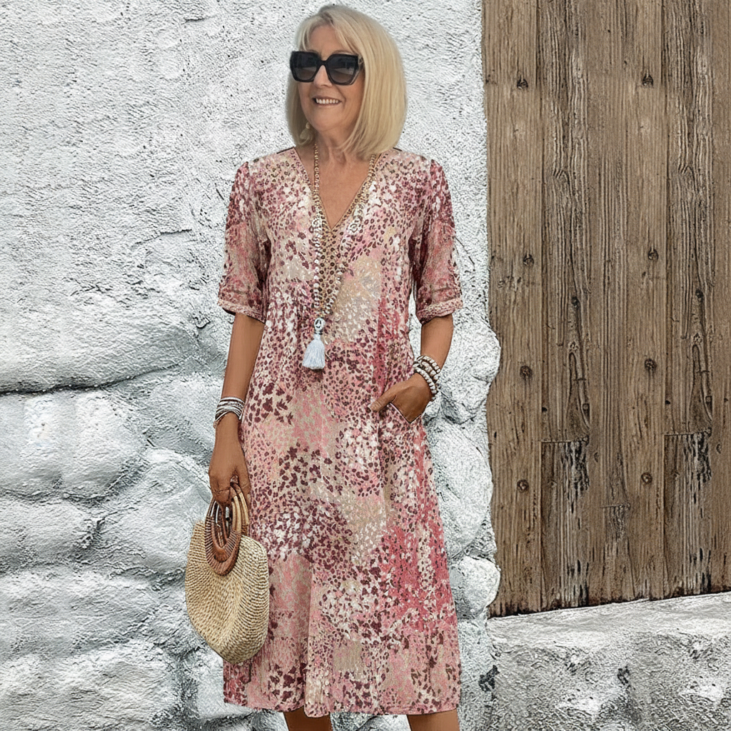 Robe Énora Mi-longue Élégante À Motifs