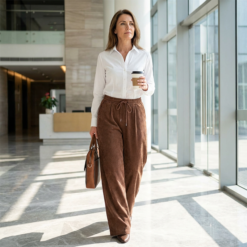 Pantalon Taille Haute En Velours Côtelé