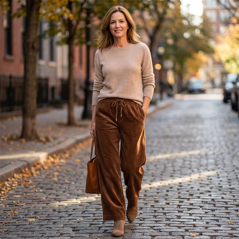 Pantalon Taille Haute En Velours Côtelé