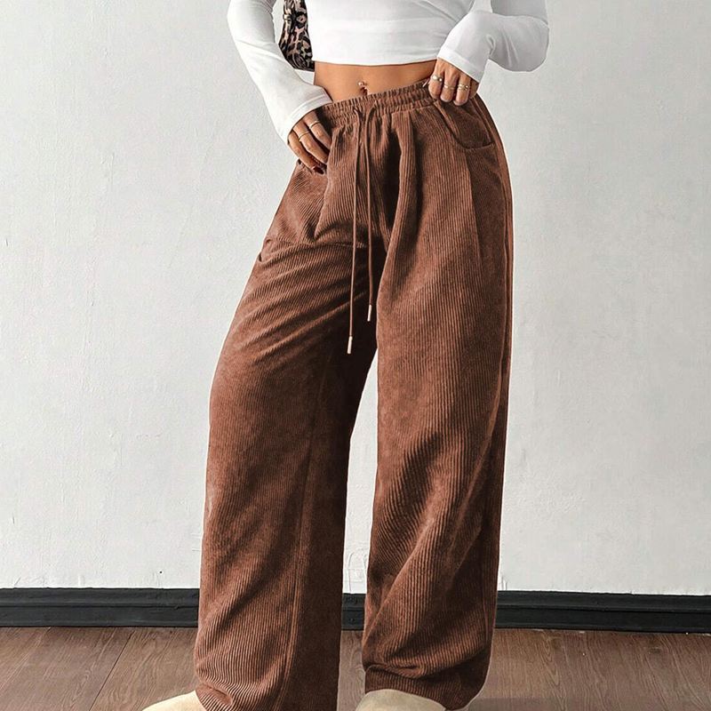 Pantalon Taille Haute En Velours Côtelé