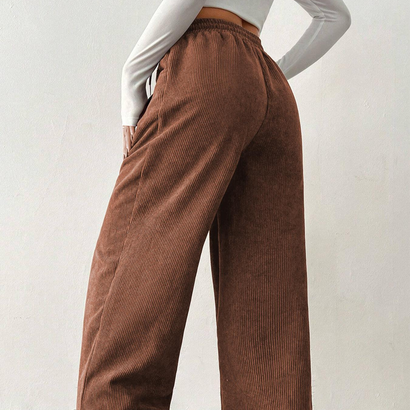 Pantalon Taille Haute En Velours Côtelé