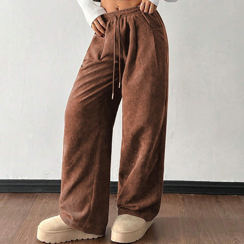 Pantalon Taille Haute En Velours Côtelé