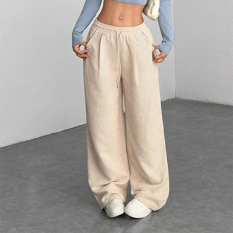 Pantalon Taille Haute En Velours Côtelé