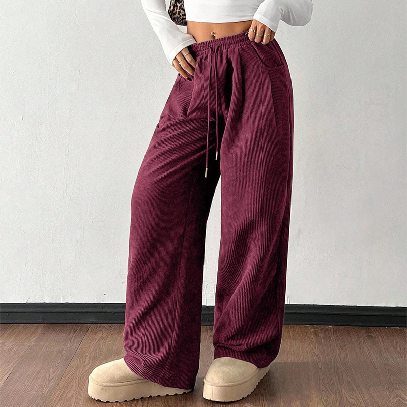 Pantalon Taille Haute En Velours Côtelé
