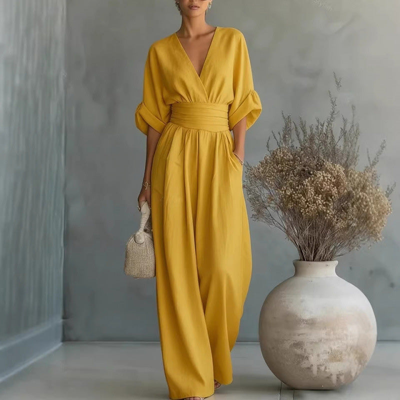 Combinaison ample à taille haute & encolure V pour femme✨
