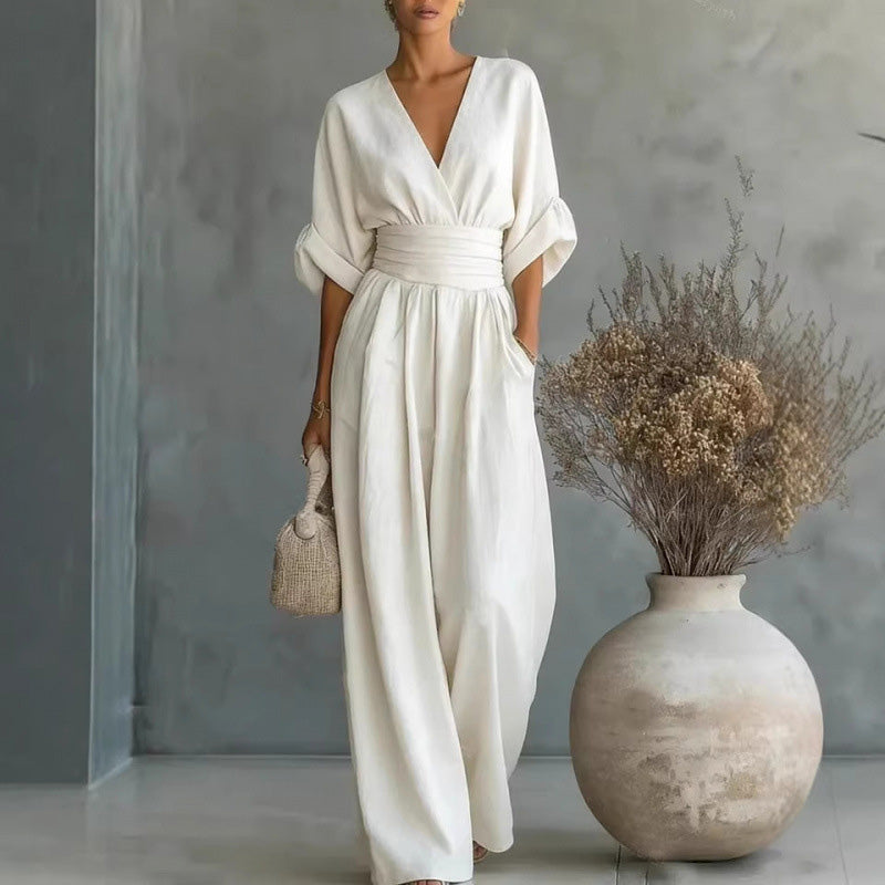 Combinaison ample à taille haute & encolure V pour femme✨