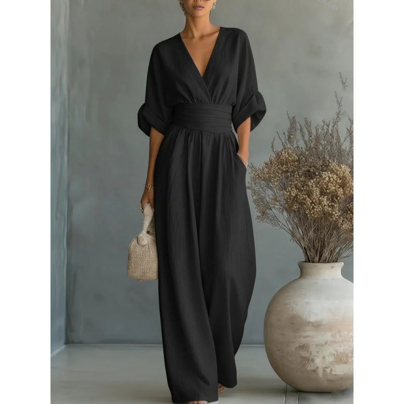 Combinaison ample à taille haute & encolure V pour femme✨