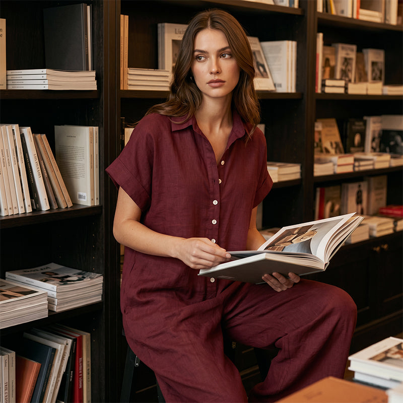 Combinaison décontractée à manches courtes et boutons pour femme✨